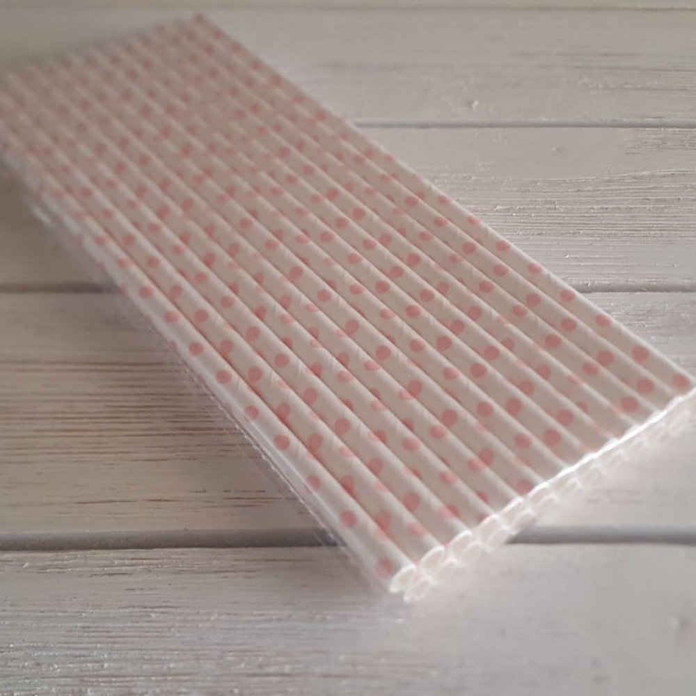 2/$22 Paper Straws Pink White Poka Dot Party Suplies